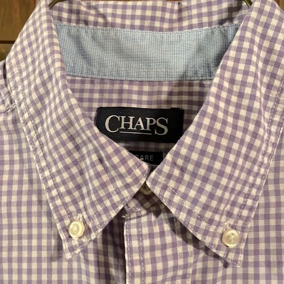 Chaps easy care Men’s lavender & white gingham checkered button down shirt M - Picture 3 of 16